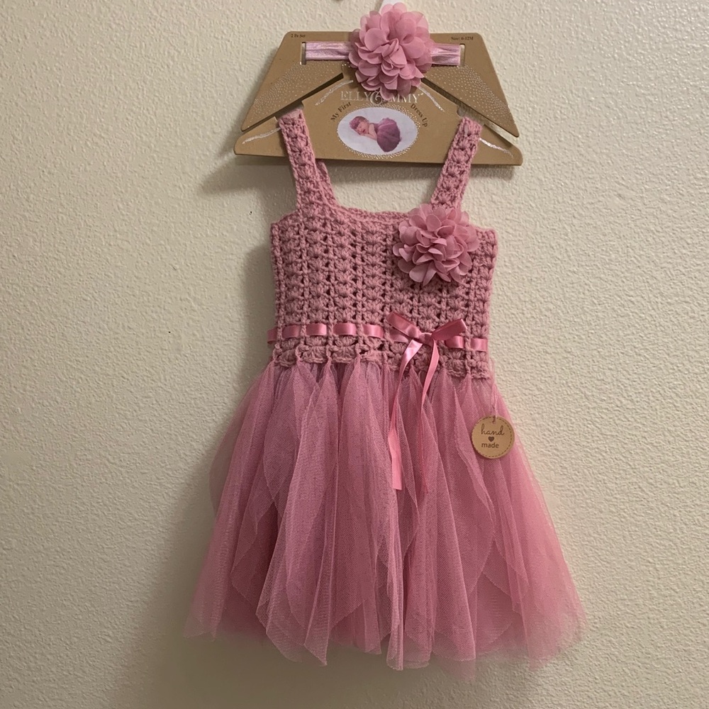 Elly & Emmy My First Dress Up Pink Crochet Tutu Dress 6-12 Months New Tulle.  V